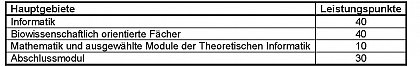 Grobstruktur des Studiengangs Master Bioinformatik